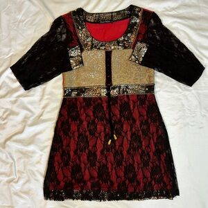 Whimsigoth Red and Black Knit Lace Mini Size Medium